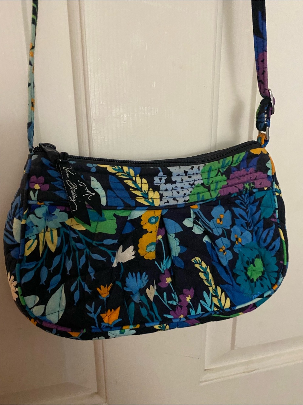 Vera Bradley Floral Quilted Zippered Crossbody Bag in Navy Blue
